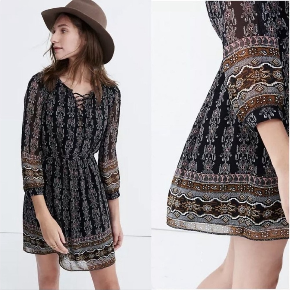 Madewell Lace-Up Dress in Burnished Floral, 12